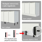 Armário de Cozinha Completa 270 x 60 cm Branco/Branco Veludo Lux Madesa 04