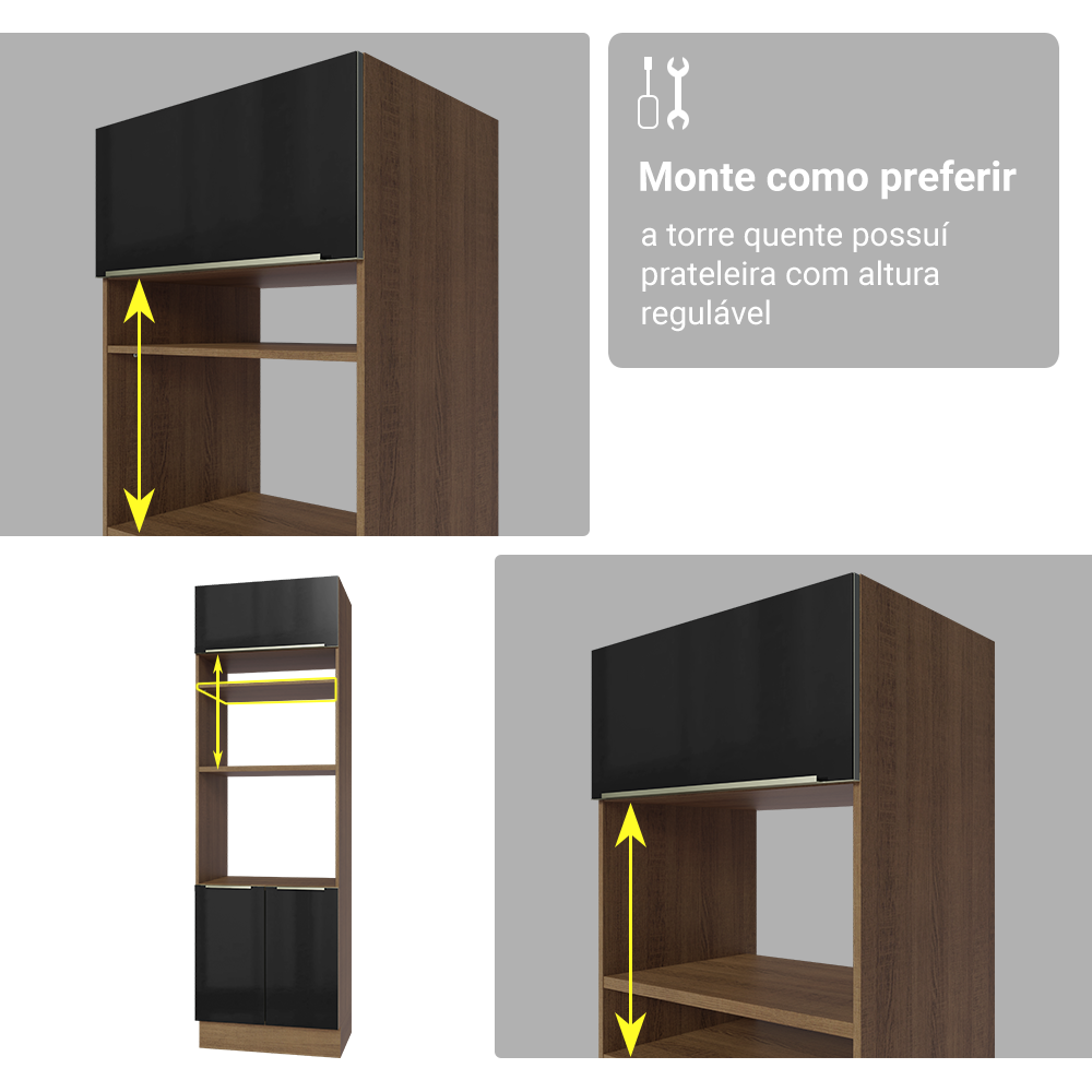 Armário de Cozinha Completa 270 cm Rustic/Preto Lux Madesa 08