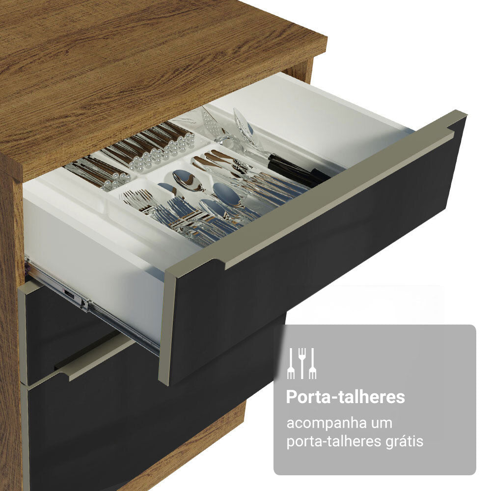 Armário de Cozinha Completa 310cm Rustic/Preto Lux Madesa 01
