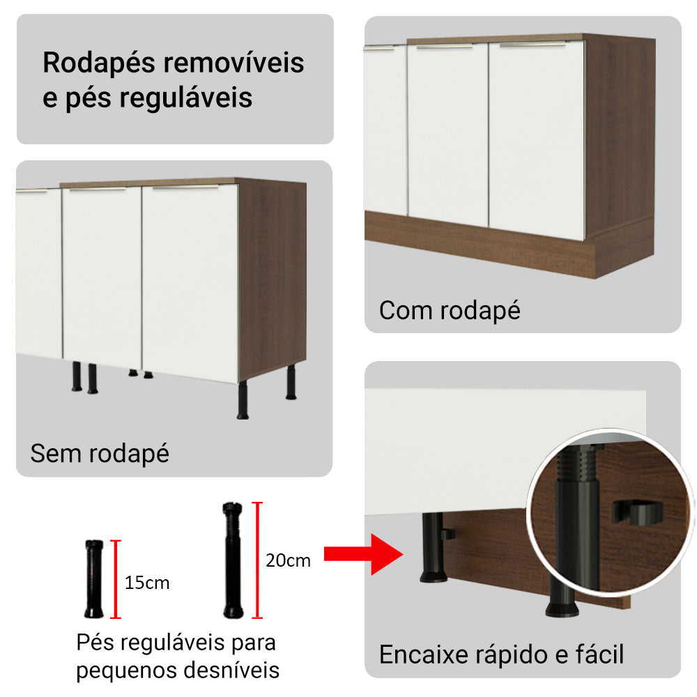 Armário de Cozinha Completa 340 x 60 cm Rustic/Branco Veludo Lux Madesa 02