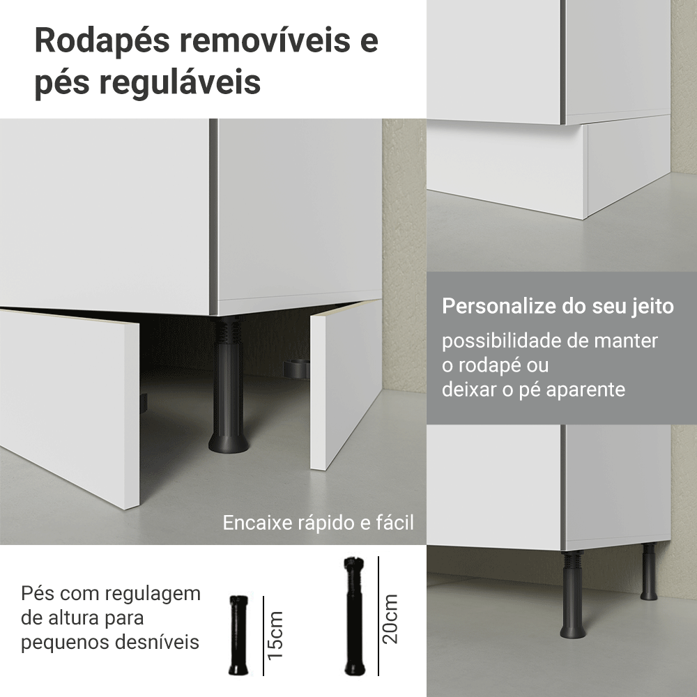Armário de Cozinha Completa 340 x 60 cm Branco/Branco Veludo Lux Madesa 04
