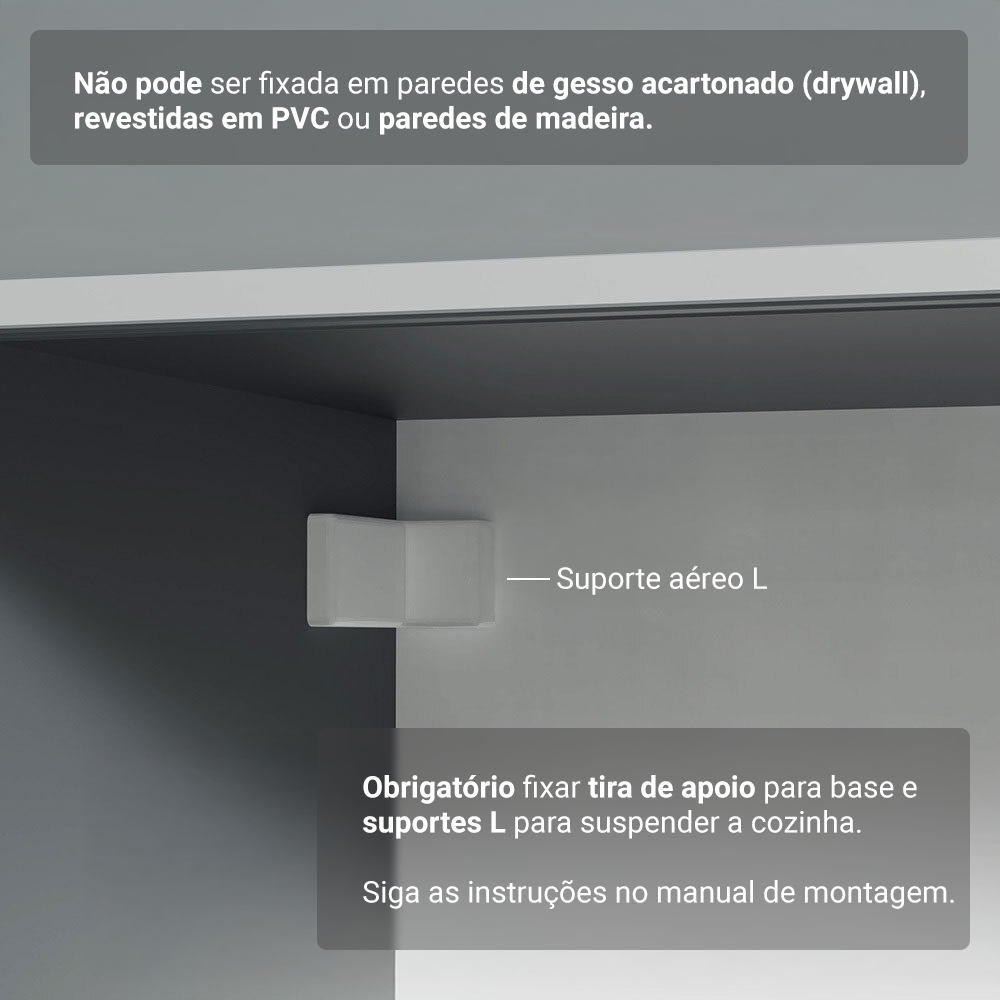 Armário de Cozinha Completa 280 cm Suspensa Cinza Nice Madesa 04