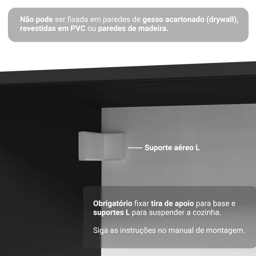 Armário de Cozinha Completa 300 cm Suspenso Preto Nice Madesa 04