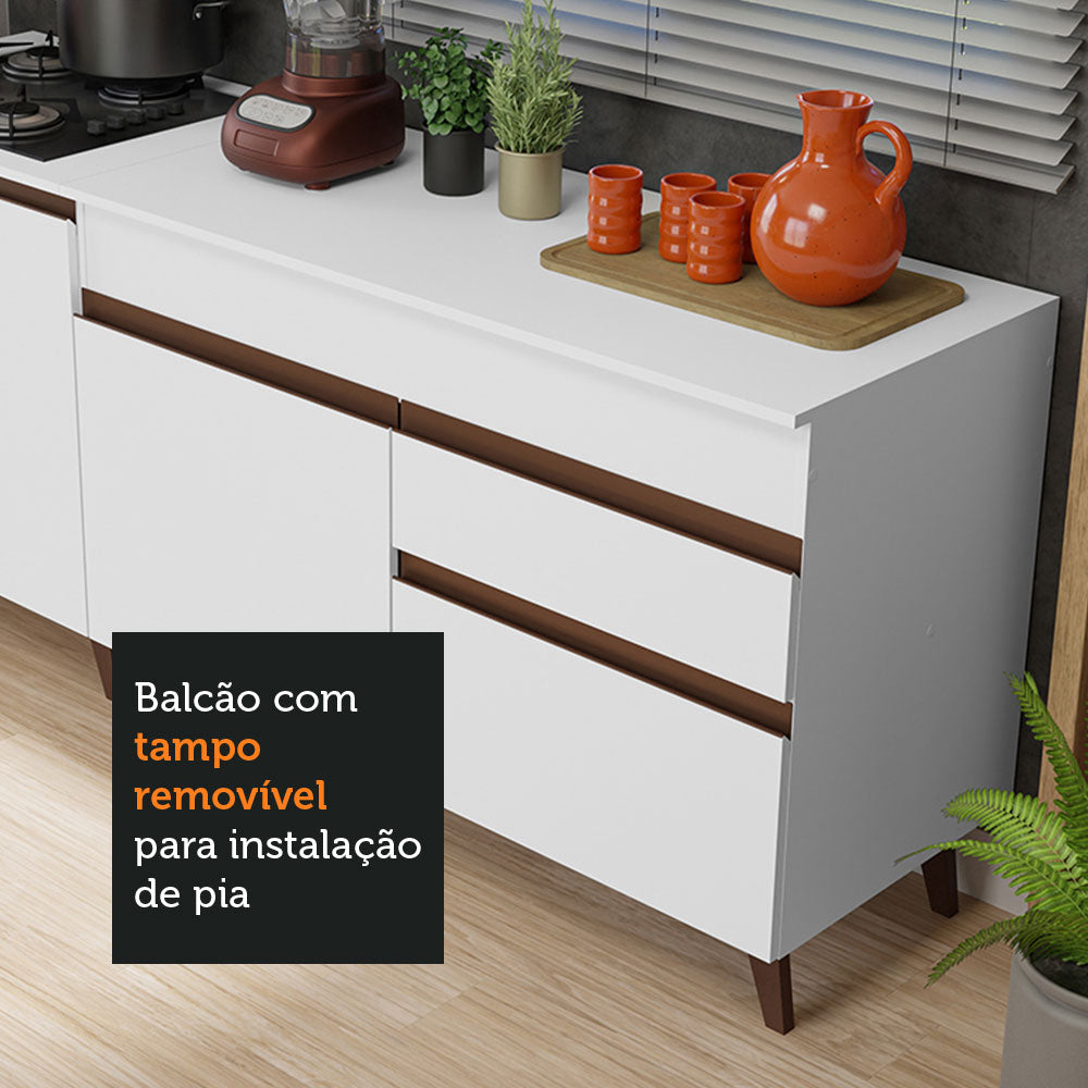 Kit com 2 Balcões de Cozinha Madesa Reims 4 Portas 1 Gaveta (Com Tampo) Branco