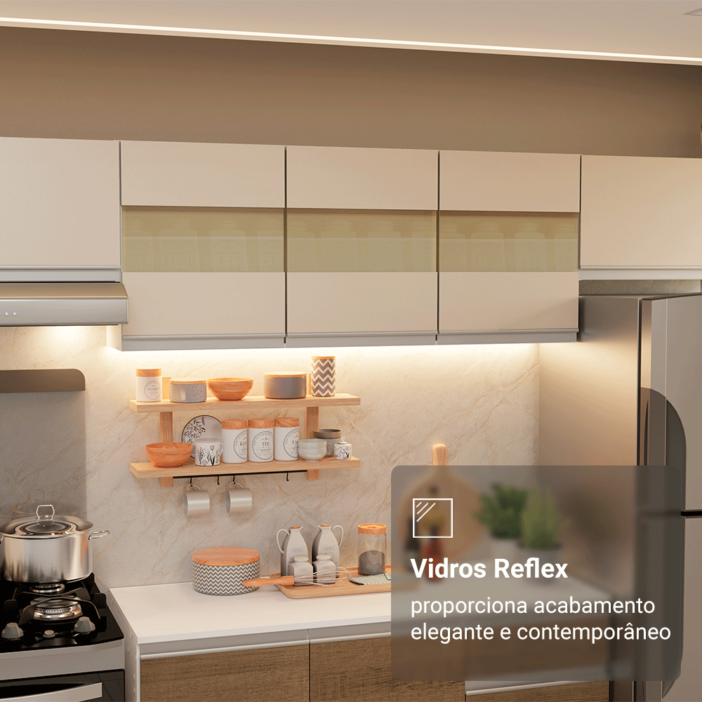 Armário de Cozinha Completa 100% MDF 310 cm Branco/Rustic/Crema Smart 01