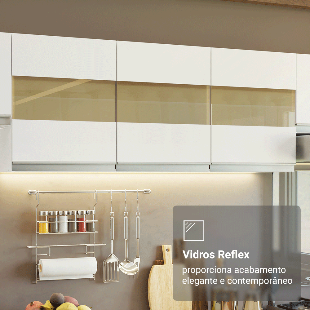 Armário de Cozinha Completa 100% MDF 310 cm Branco Smart 02