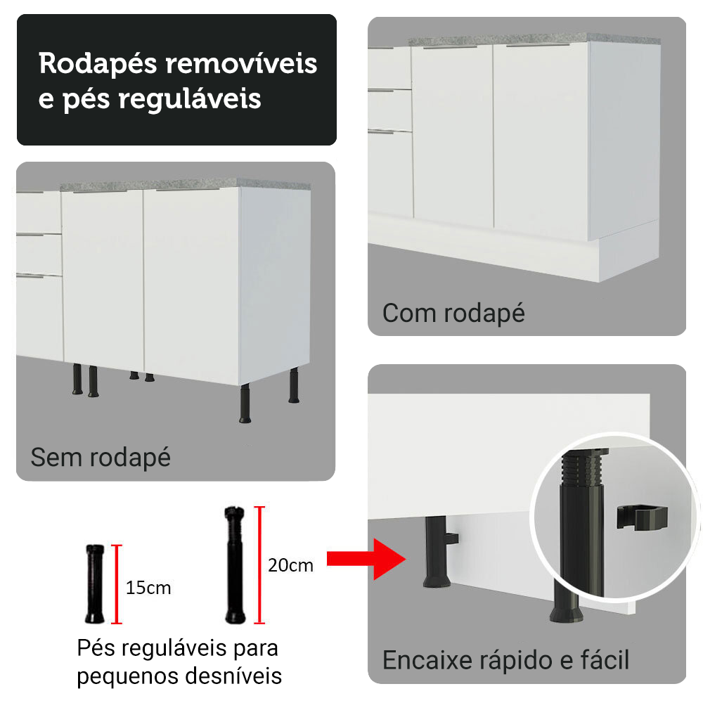 Armário de Cozinha Completa 270cm Branco Stella Madesa 11