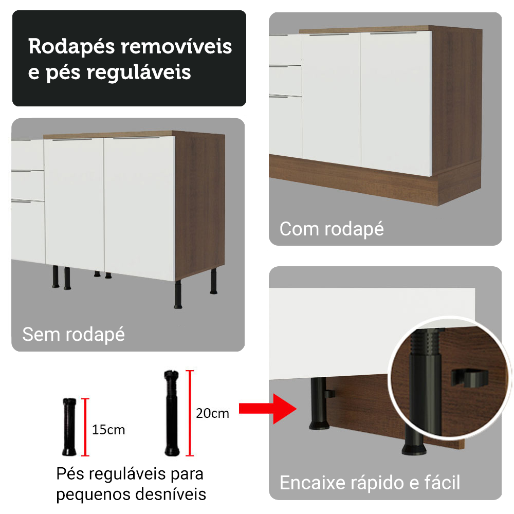 Armário de Cozinha Completa 270cm Rustic/Branco Stella Madesa 11