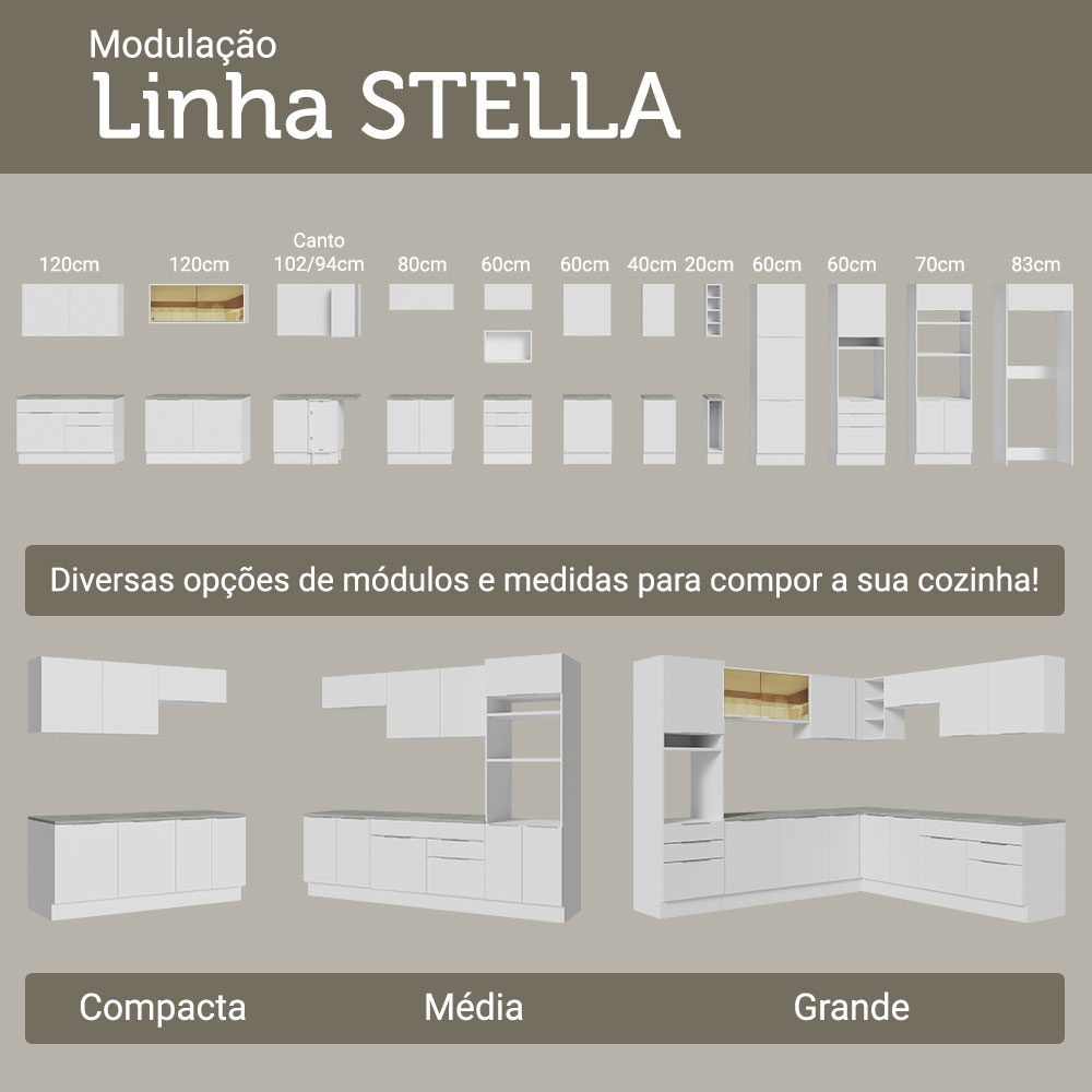 Armário de Cozinha Completa 270 cm Branco Stella Madesa 12