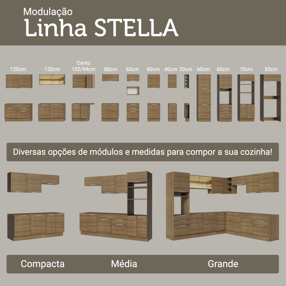 Armário de Cozinha Completa 270 cm Rustic Stella Madesa 12