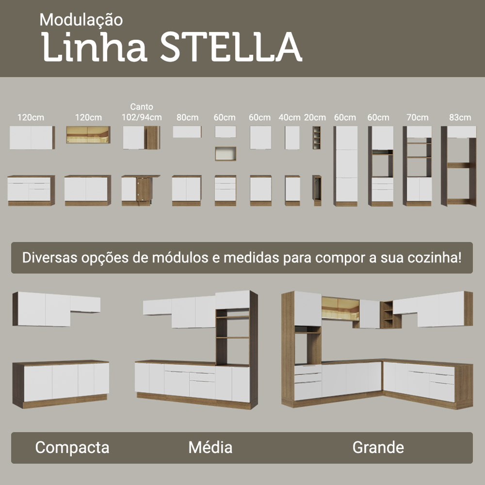 Armário de Cozinha Completa 270 cm Rustic/Branco Stella Madesa 12
