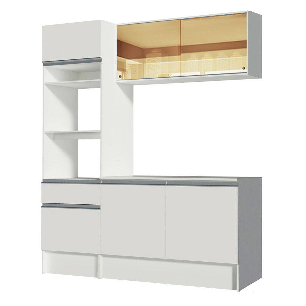 Armário de Cozinha Compacta  com Balcão e Tampo Branco Diamante Pop Madesa