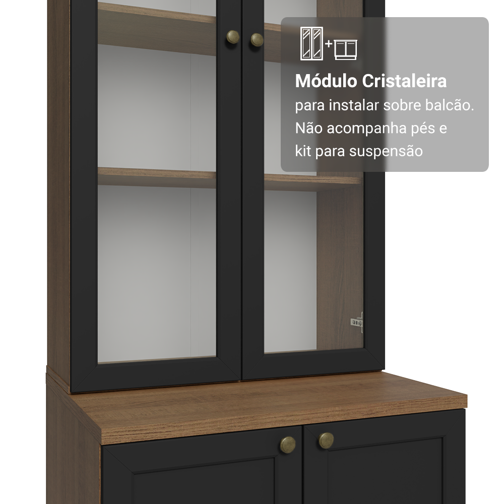 Kit Balcão + Cristaleira 70 cm Rustic/Preto Vik Madesa 01