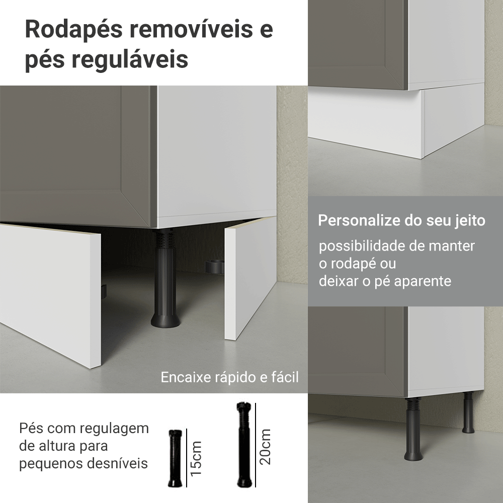 Armário de Cozinha Completa 270 cm Branco/Cinza Vik Madesa 07