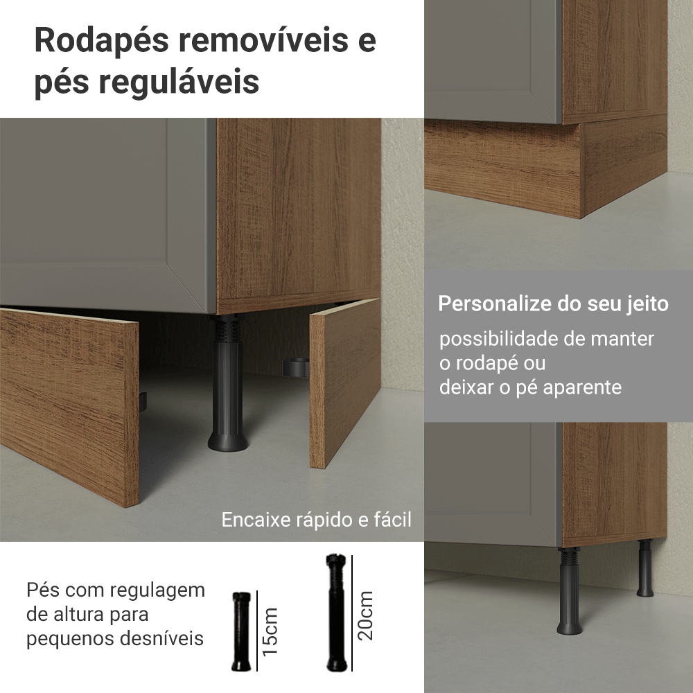Armário de Cozinha Completa 270 cm Rustic/Cinza Vik Madesa 07