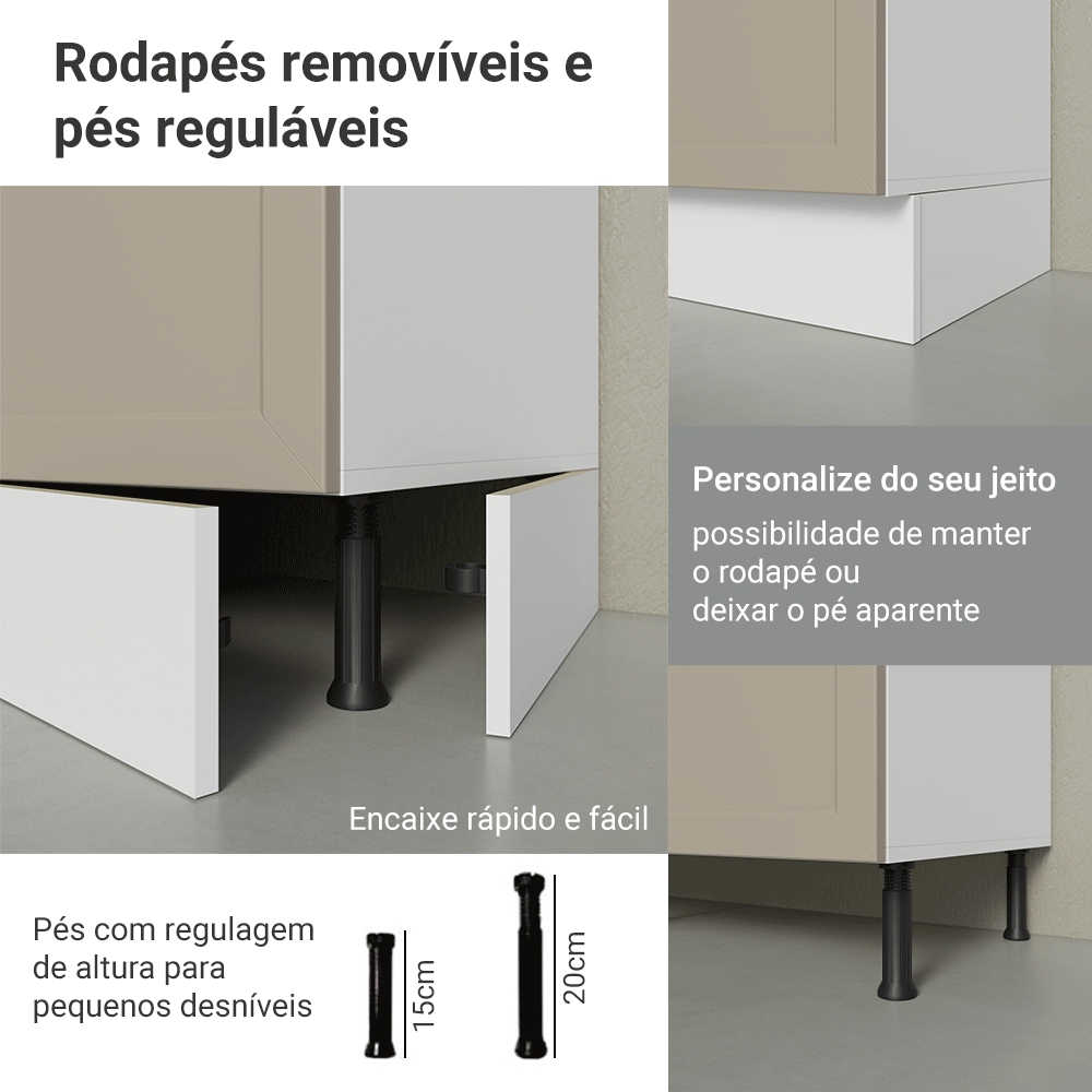 Armário de Cozinha Completa 270 cm Branco/Crema Vik Madesa 07