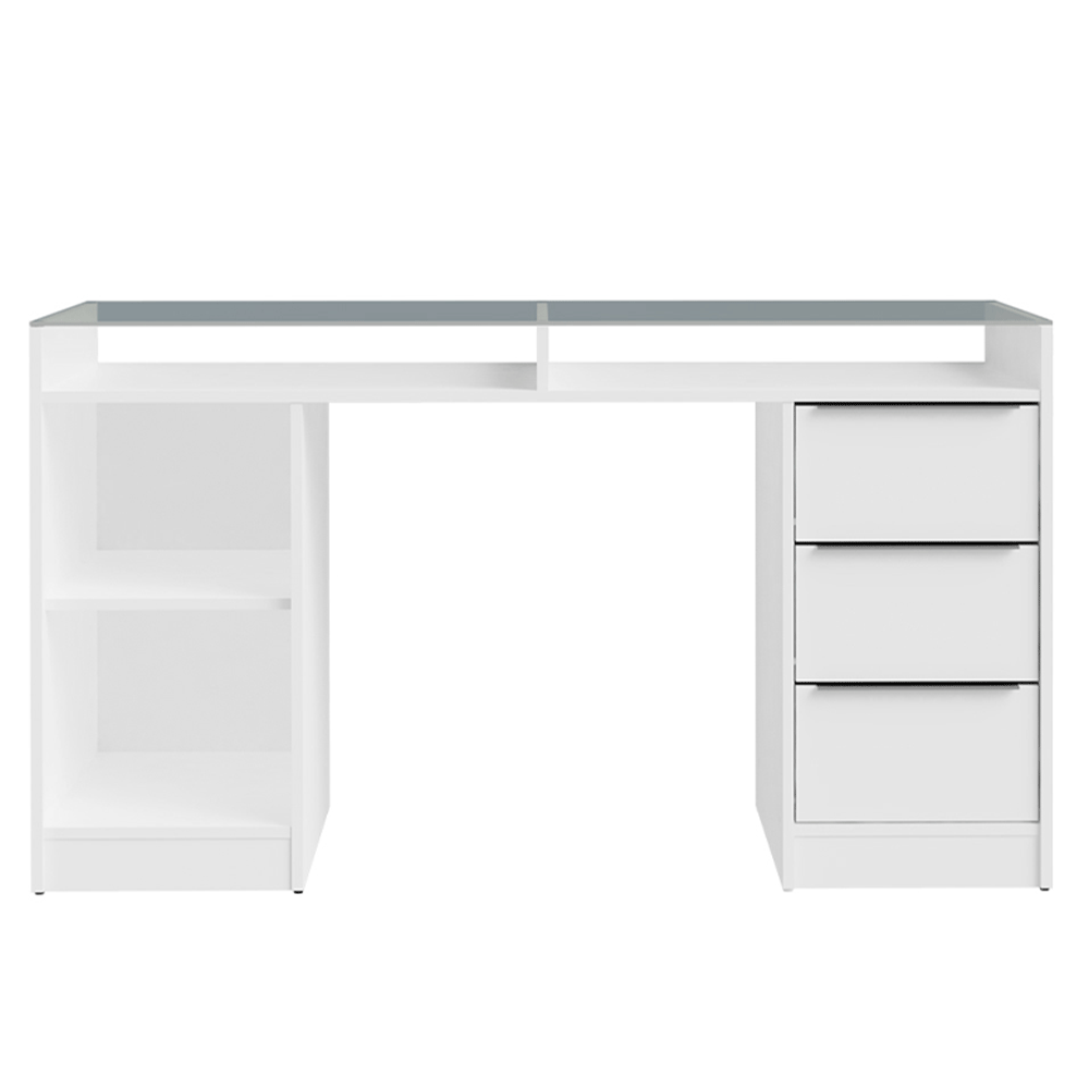 Escrivaninha Penteadeira 136cm 1 Porta 3 Gavetas Tampo de Vidro Branco Madesa