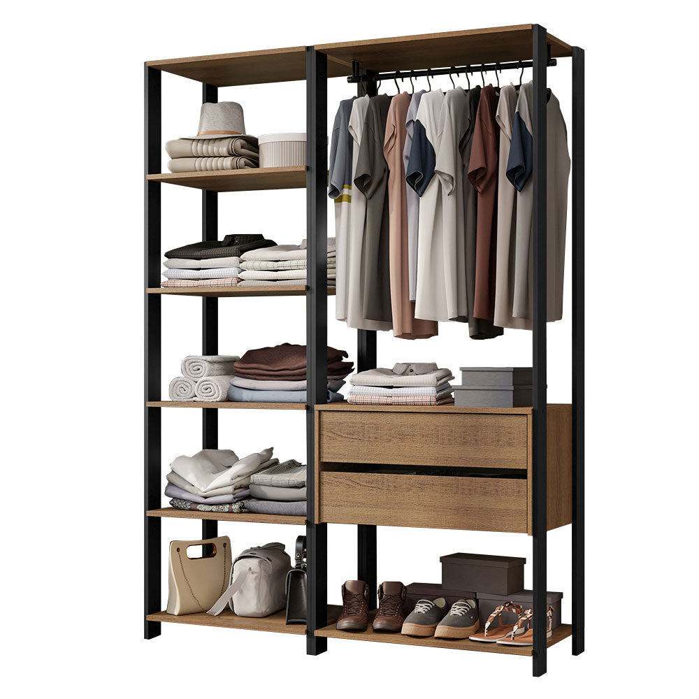 Guarda-Roupa Closet Modulado Valencia 2 Gavetas 129cm Rustic/Preto Madesa
