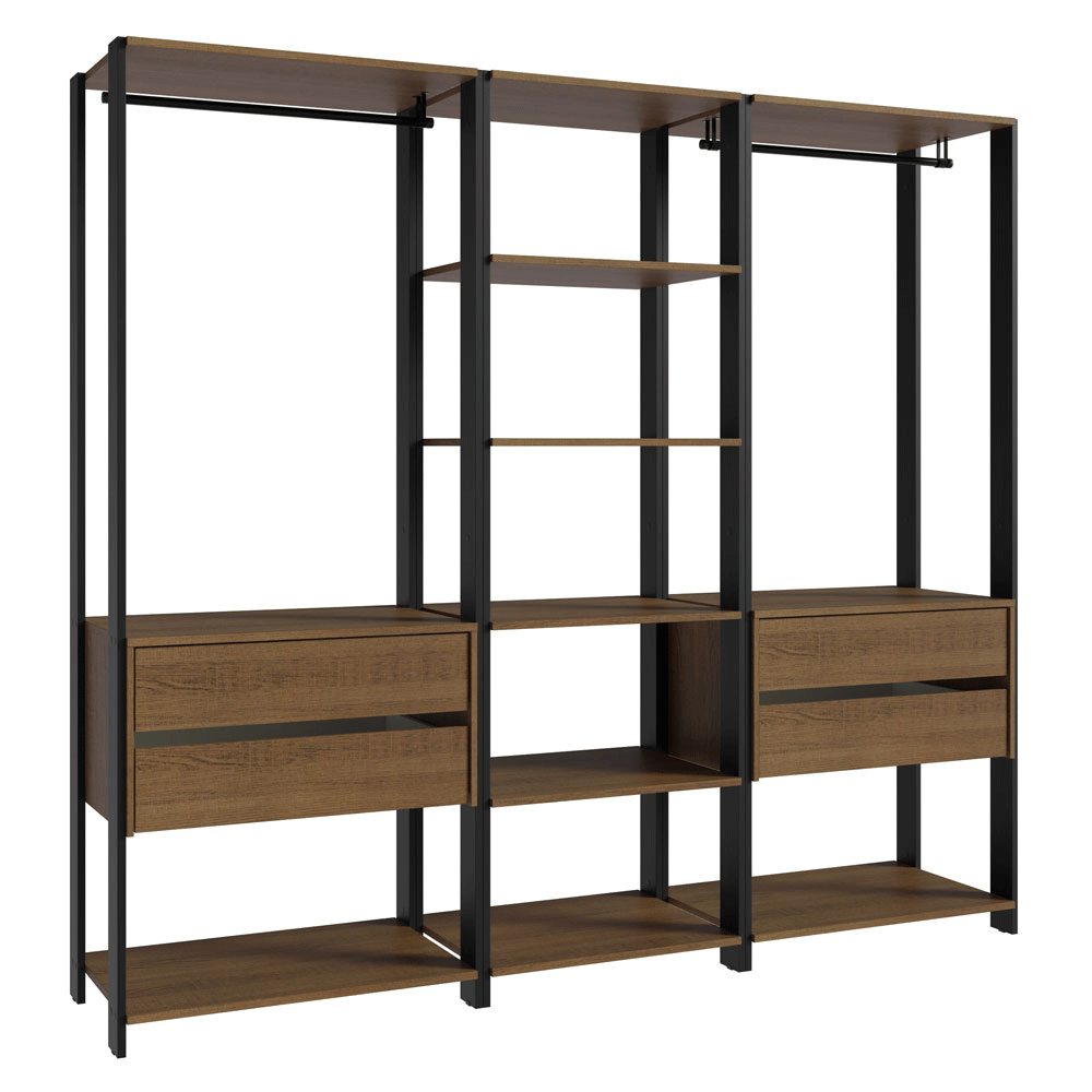 Guarda-Roupa Closet Modulado Valencia 4 Gavetas 199cm Rustic/Preto Madesa 02