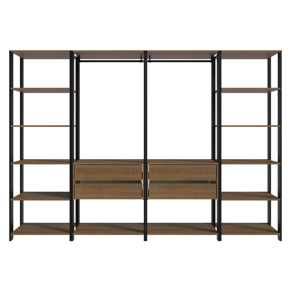 Guarda-Roupa Closet Modulado 4 Gavetas 258cm Rustic/Preto Madesa 01 Valencia