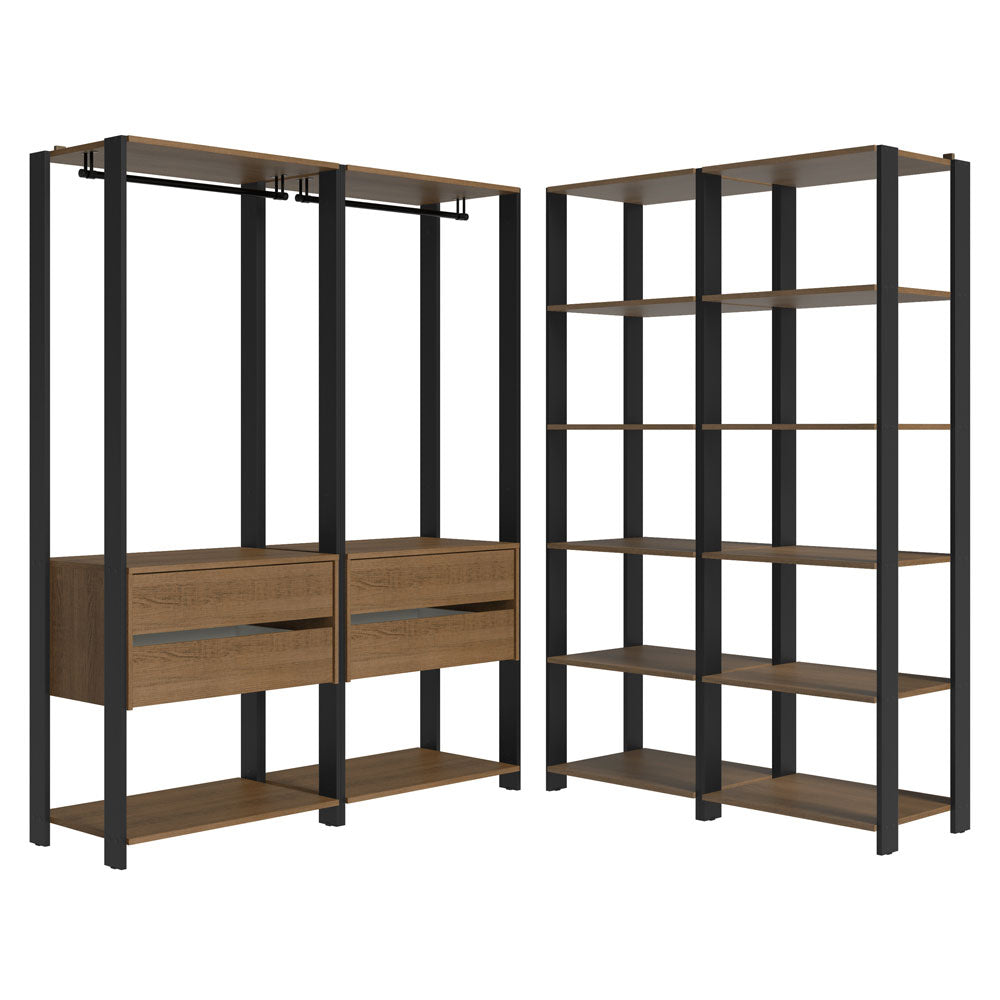 Guarda-Roupa Closet Modulado 4 Gavetas 258 cm Rustic/Preto Valencia Madesa 03