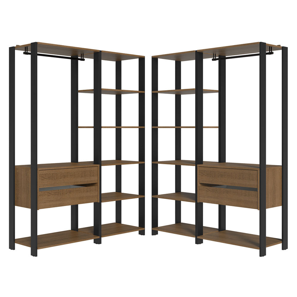 Guarda-Roupa Closet Modulado 4 Gavetas 258 cm Rustic/Preto Valencia Madesa 04