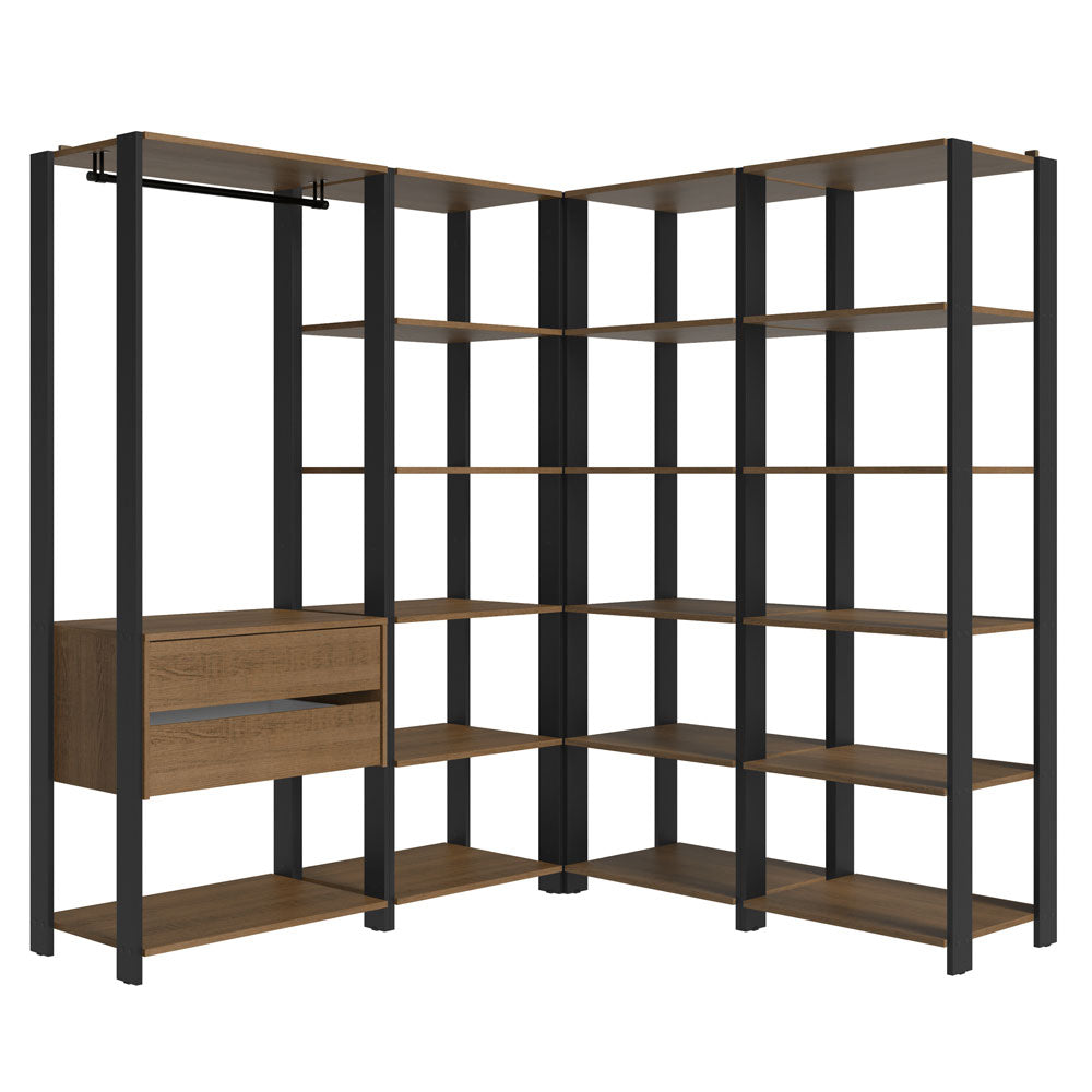 Guarda-Roupa Closet Modulado 2 Gavetas 247 cm Rustic/Preto Valencia Madesa