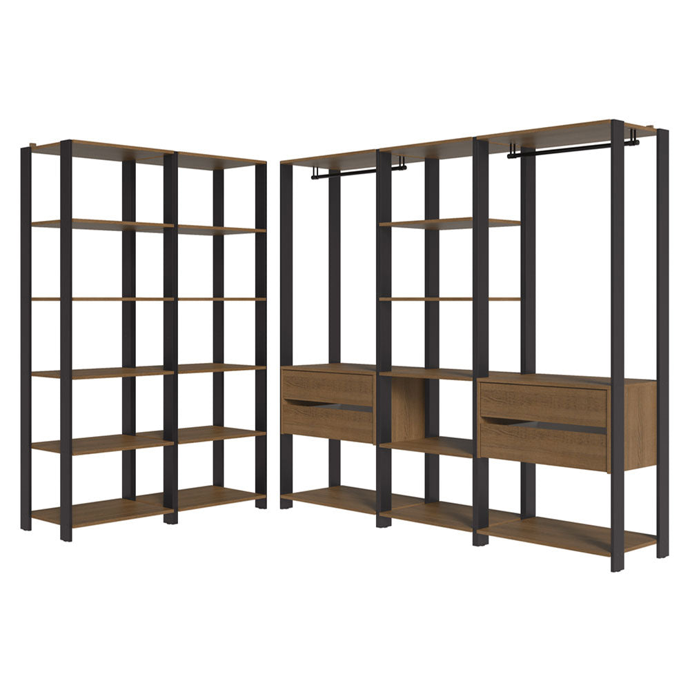 Guarda-Roupa Closet Modulado 4 Gavetas 317 cm Rustic/Preto Valencia Madesa