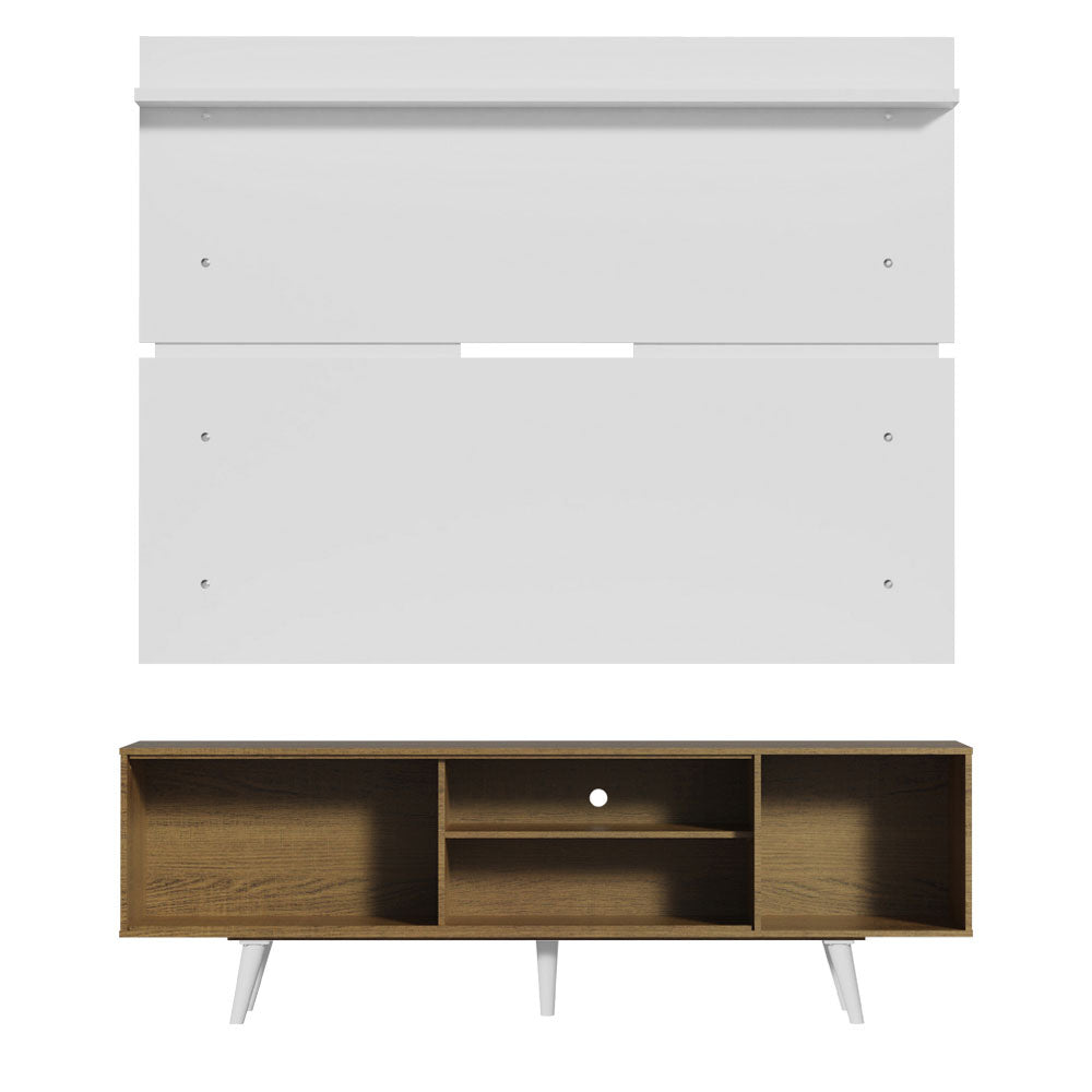 Rack Madesa Dubai e Painel para TV até 65 Polegadas com Pés Rustic/Branco 6E09
