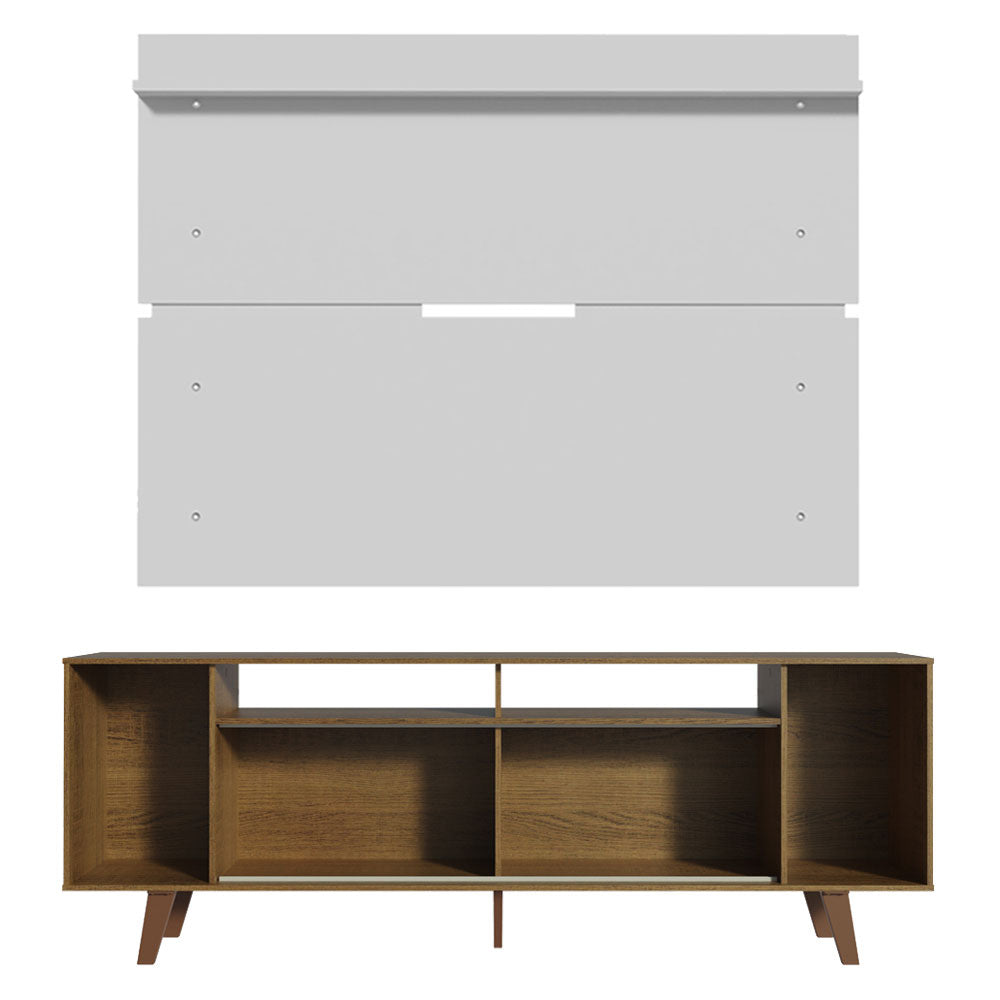 Rack Madesa Cancun com Pés e Painel para TV até 65 Polegadas Rustic/Branco 6E9B
