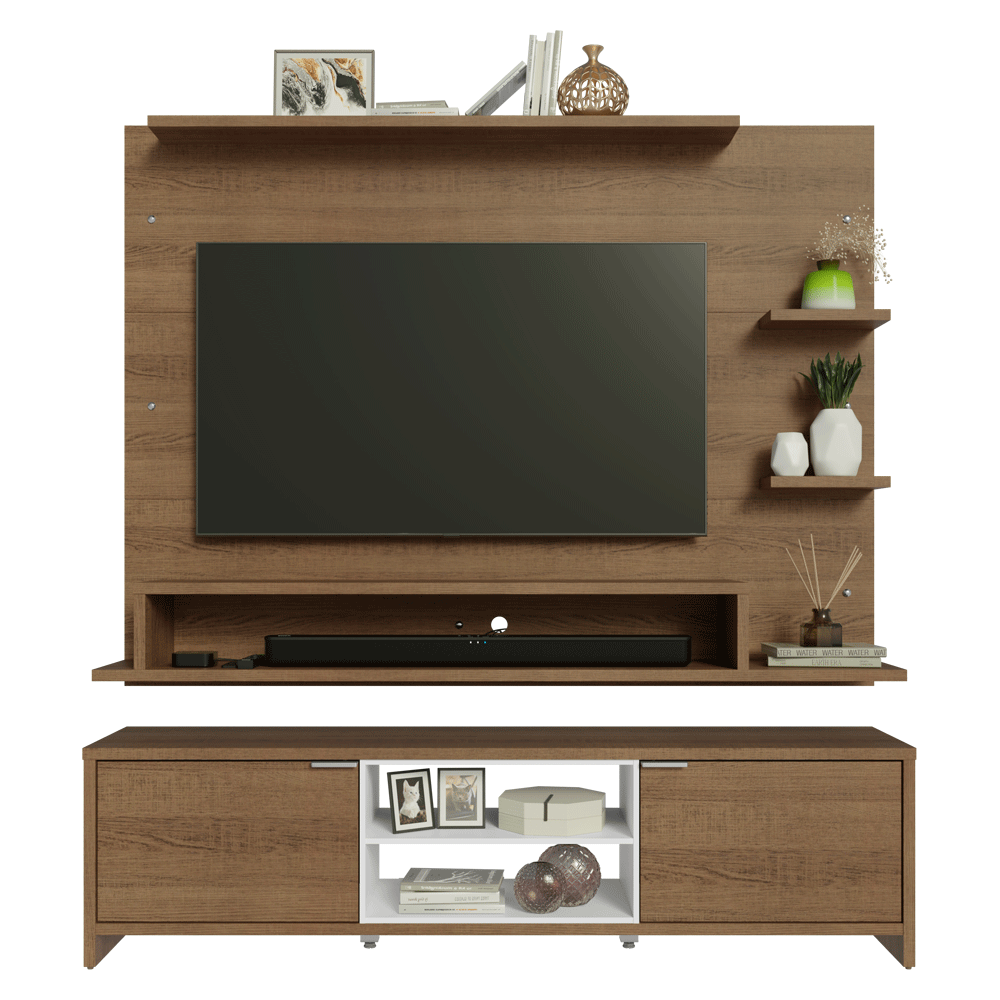 Rack com Painel para TV até 60 Polegadas 180 cm Rustic/Branco Metz Madesa