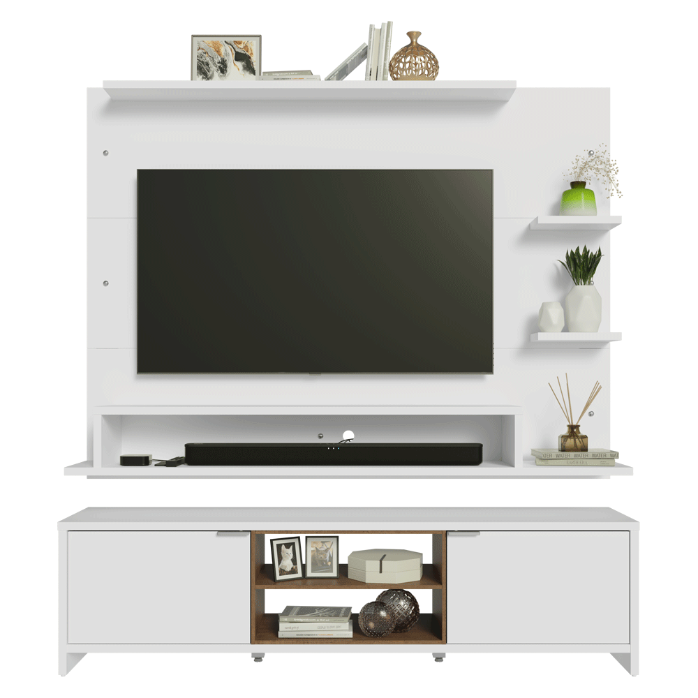 Rack com Painel para TV até 60 Polegadas 180 cm Branco/Rustic Metz Madesa