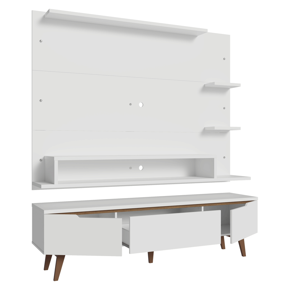 Rack com Painel para TV até 60 Polegadas 180 cm com Pés Branco/Rustic Reims Madesa
