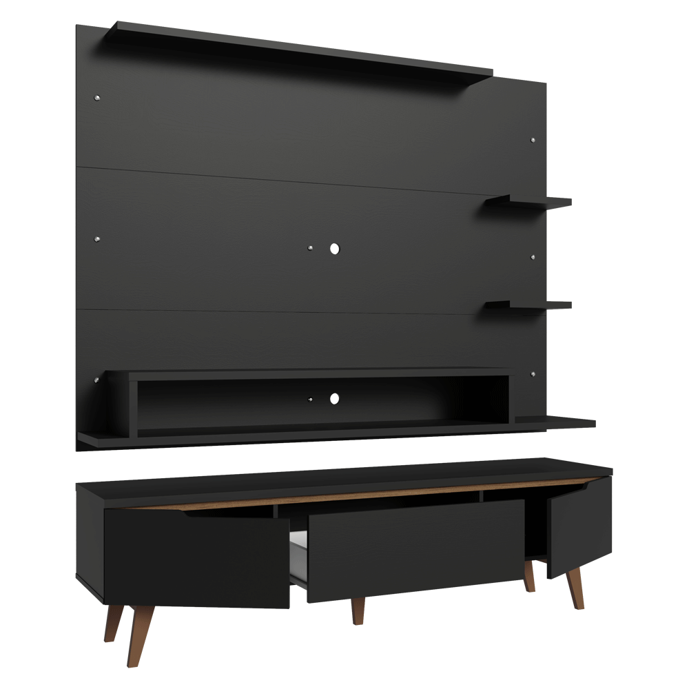 Rack com Painel para TV até 60 Polegadas 180 cm com Pés Preto/Rustic Reims Madesa