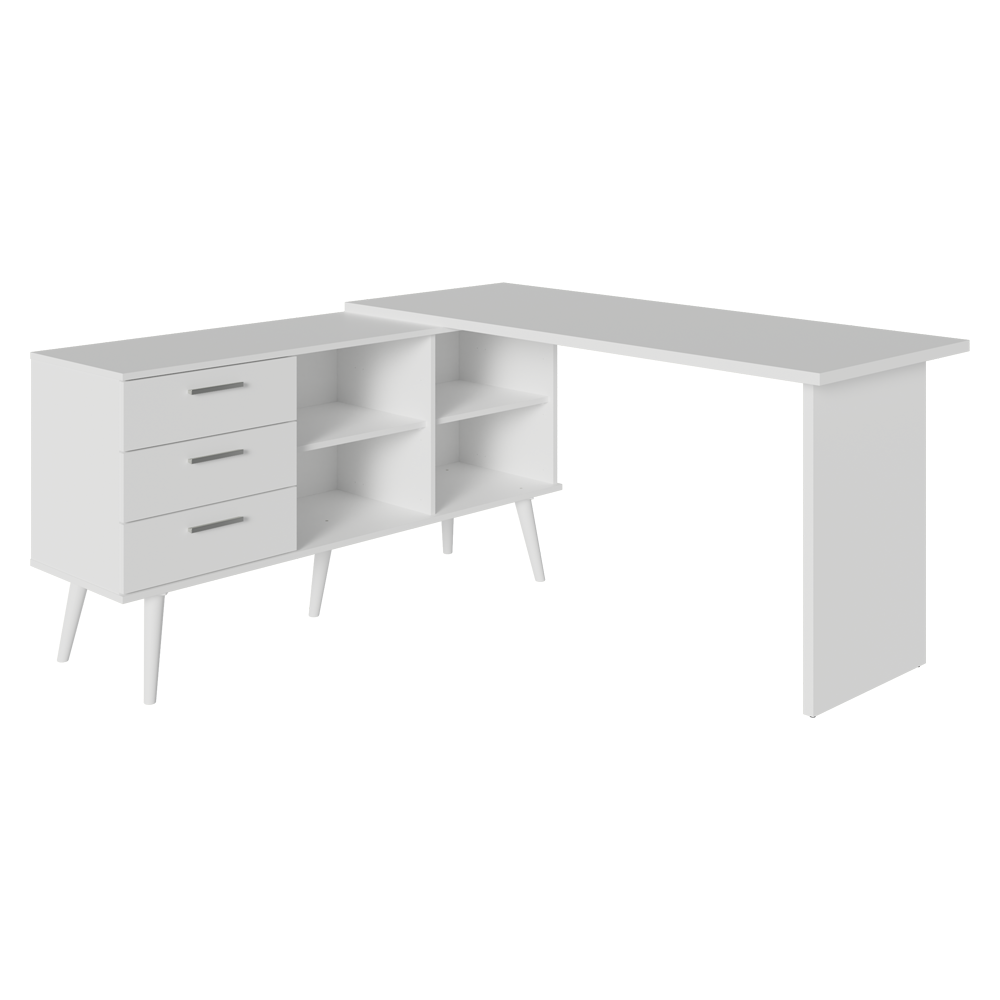 Escrivaninha Em L Mesa Para Computador Gamer 3 Gavetas Branco Lisboa Madesa