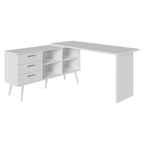 Escrivaninha Em L Mesa Para Computador Gamer 3 Gavetas Branco Lisboa Madesa