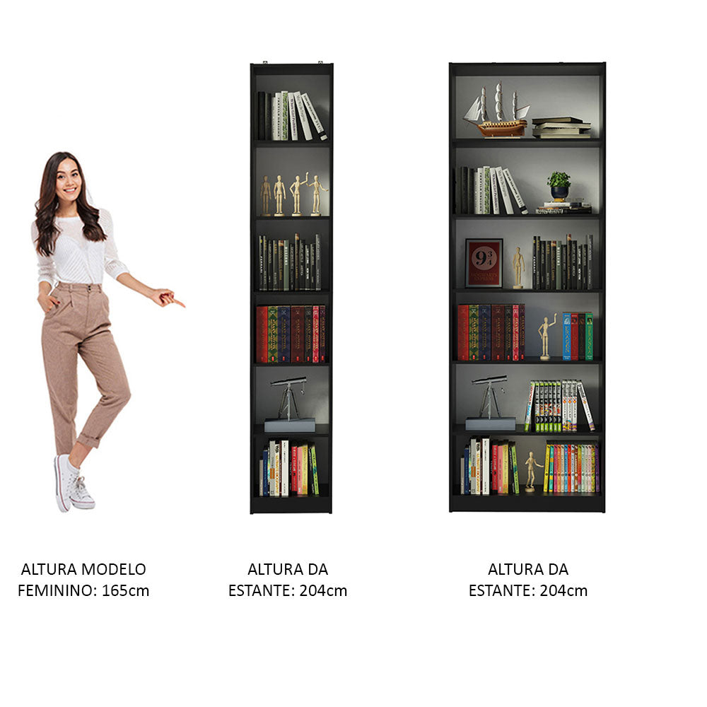 Kit Madesa Estante Livreiro 6908 + Estante Livreiro 6906 Preto