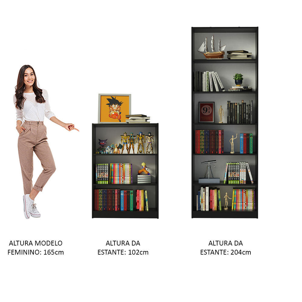 Kit Madesa Estante Livreiro 6908 + Estante Livreiro 6907 Preto