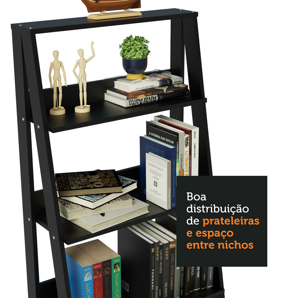 Conjunto Escritório Home Office com Mesa Industrial + Estante Escada Preto  Madesa