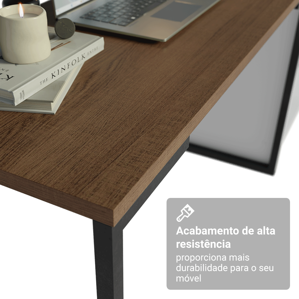 Conjunto Home Office 2 Armários Neo com Espelhos 1 Escrivaninha 2 Prateleiras Branco/Rustic Madesa