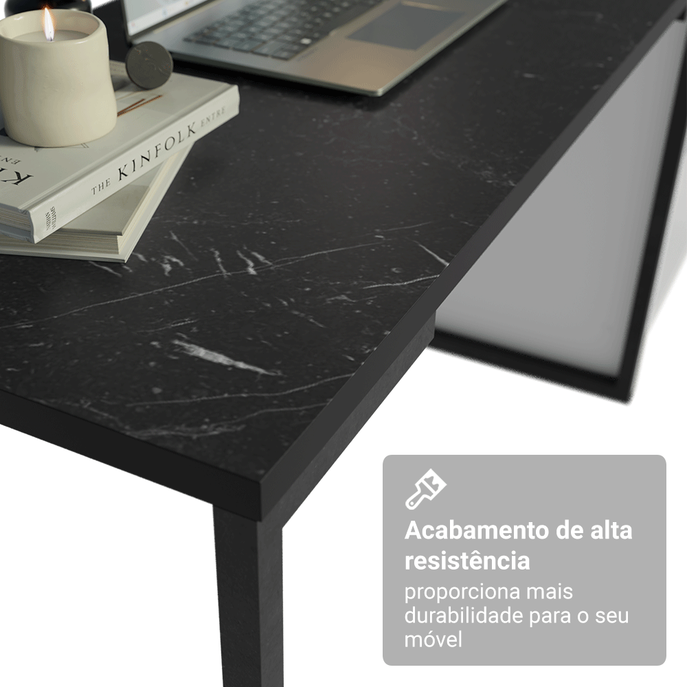 Conjunto Home Office 2 Armários Neo com Espelhos 1 Escrivaninha 2 Prateleiras Branco/Nero Madesa