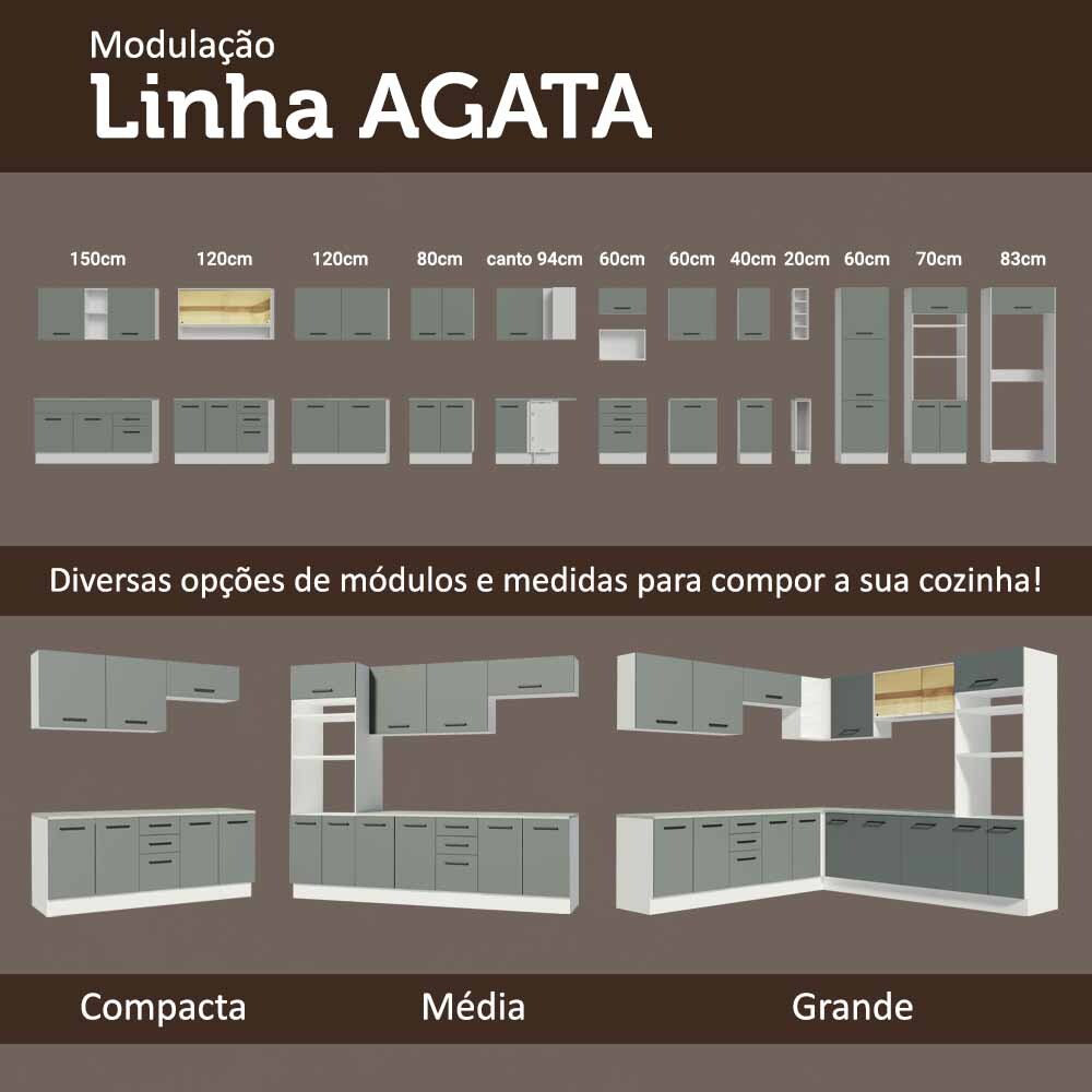 Kit com Balcão e Armário Aéreo Multiuso 120cm Branco/Cinza Agata Madesa