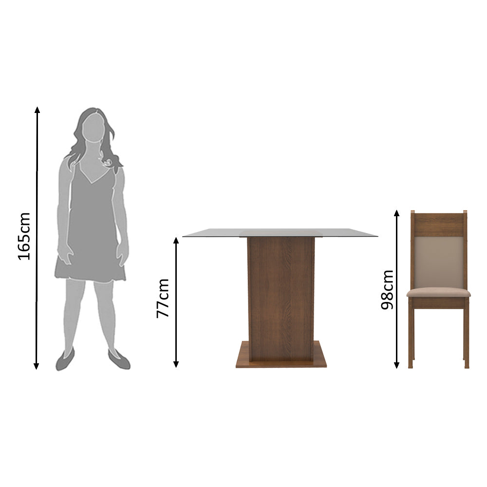 Conjunto Sala de Jantar Madesa Moni Mesa Tampo de Vidro com 2 Cadeiras Rustic/Crema/Sintético Bege