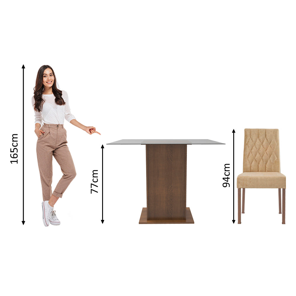 Conjunto Sala de Jantar Madesa Cassia Mesa Tampo de Vidro com 2 Cadeiras Rustic/Imperial