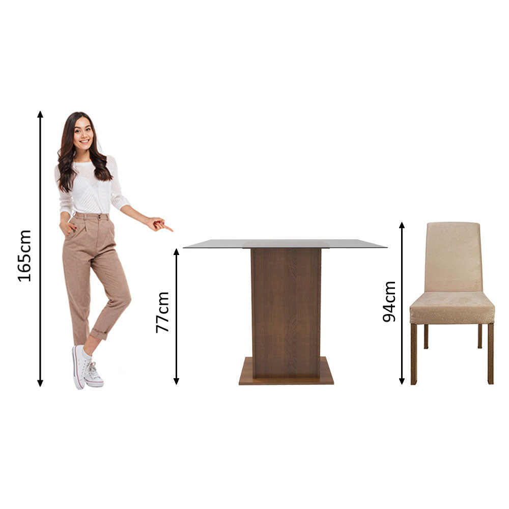 Conjunto Sala de Jantar Madesa Luli Mesa Tampo de Vidro com 2 Cadeiras Rustic/Imperial