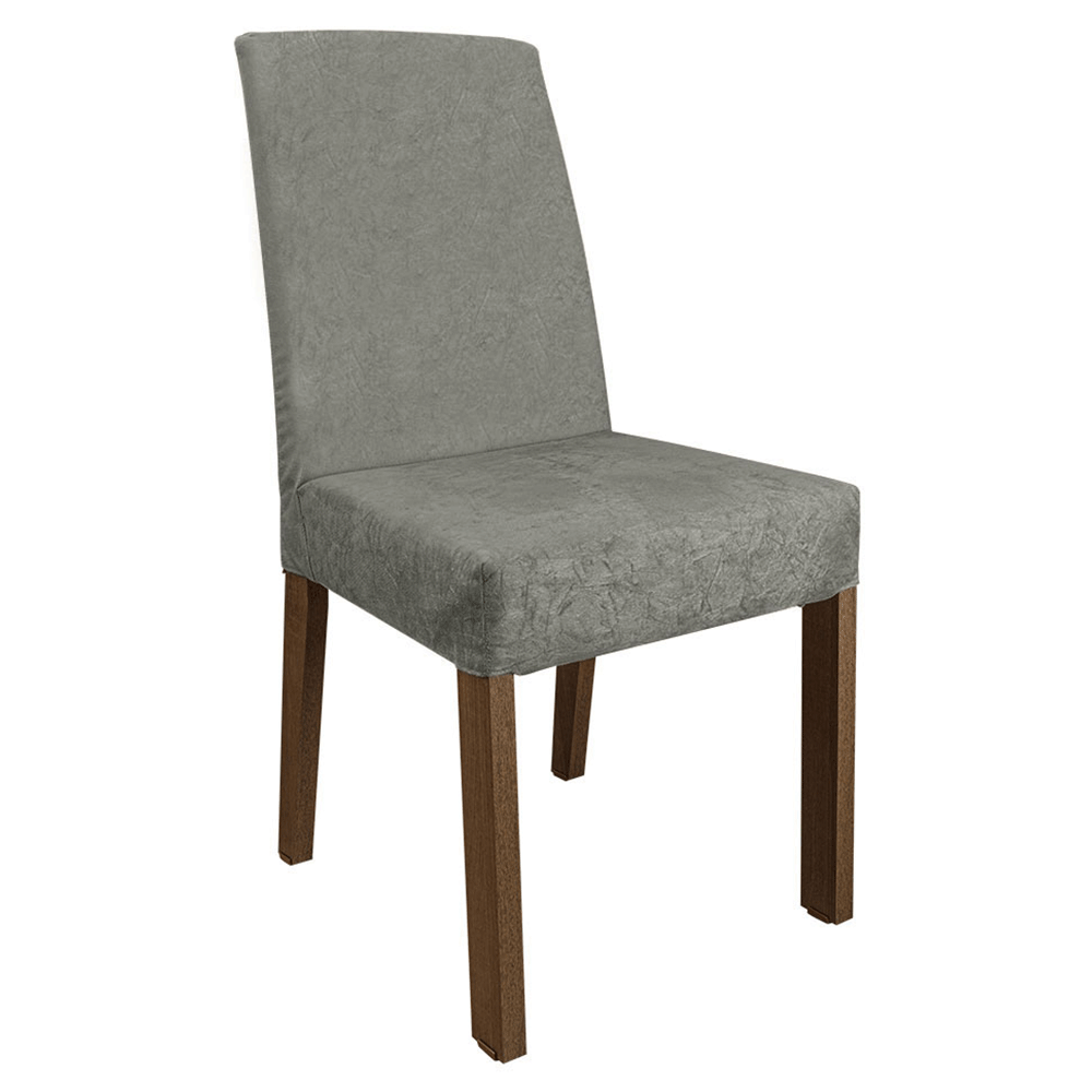 Conjunto Sala de Jantar Mesa Tampo de Vidro 4 Cadeiras Rustic/Cinza/Silver Anne Madesa