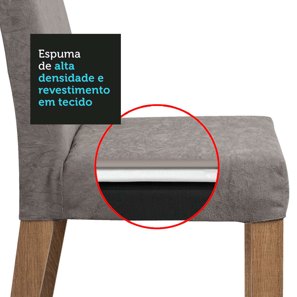 Conjunto Sala de Jantar Mesa Tampo de Madeira 4 Cadeiras Rustic/Branco/Silver Keila Madesa