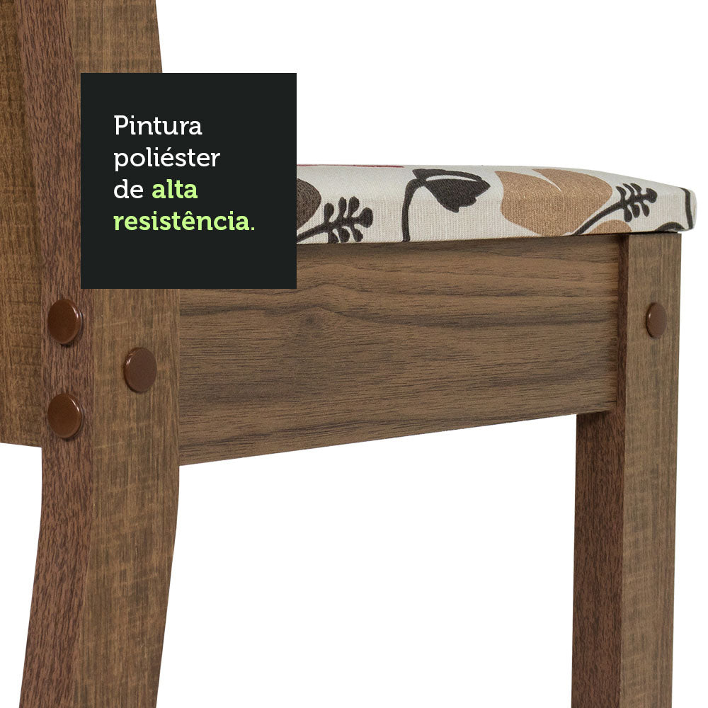 Conjunto Sala de Jantar Mesa Tampo de Madeira 4 Cadeiras Rustic/Crema/Hibiscos Marilyn Madesa