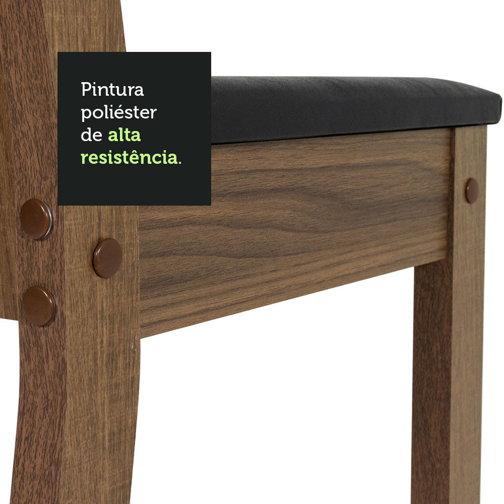 Conjunto Sala de Jantar Mesa Tampo de Madeira 4 Cadeiras Rustic/Preto Marilyn Madesa