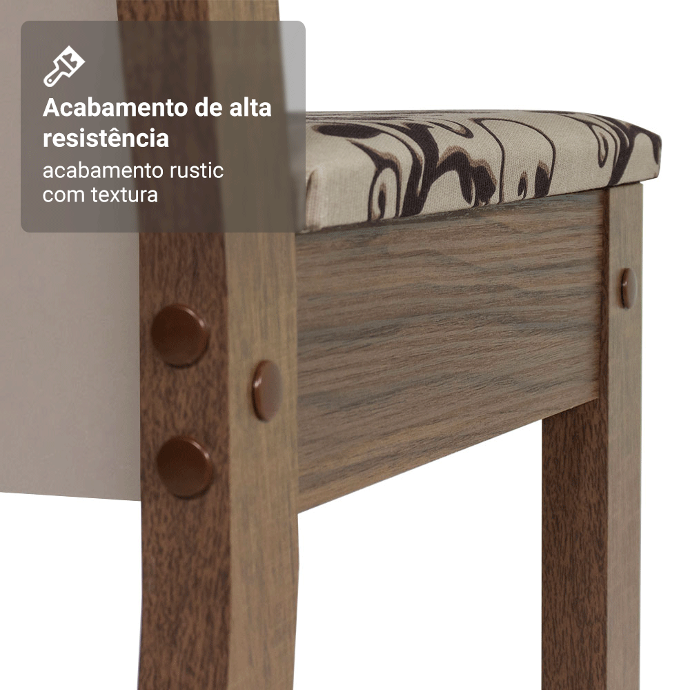 Conjunto Sala de Jantar Magnólia Mesa Tampo de Vidro 4 Cadeiras Rustic/Crema/Bege Marrom Madesa